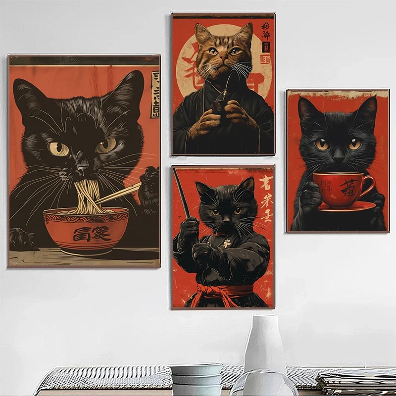 Lifestyle Of Japanese - Japoński styl Edo Czarny Kot Jedzący