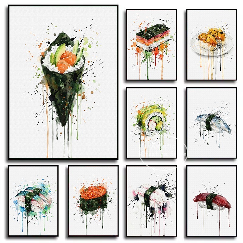 Japanese Lifestyle Food - Akwarelowy obraz japońskiego jedzenia: sushi z